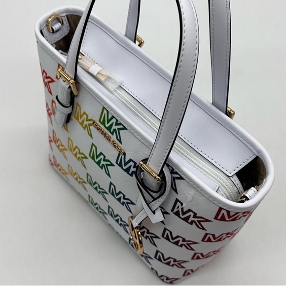 Michael Kors Jet Set Travel Extra-Small Top Zip Tote Bag Rainbow Optic White - Picture 9 of 11